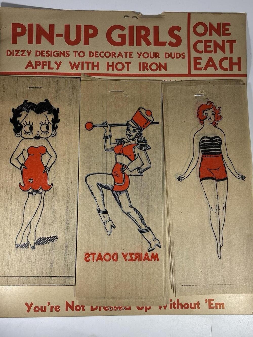 Pin-Up Girls vintage 1944 iron on transfers old new store stock 3 Betty Boop